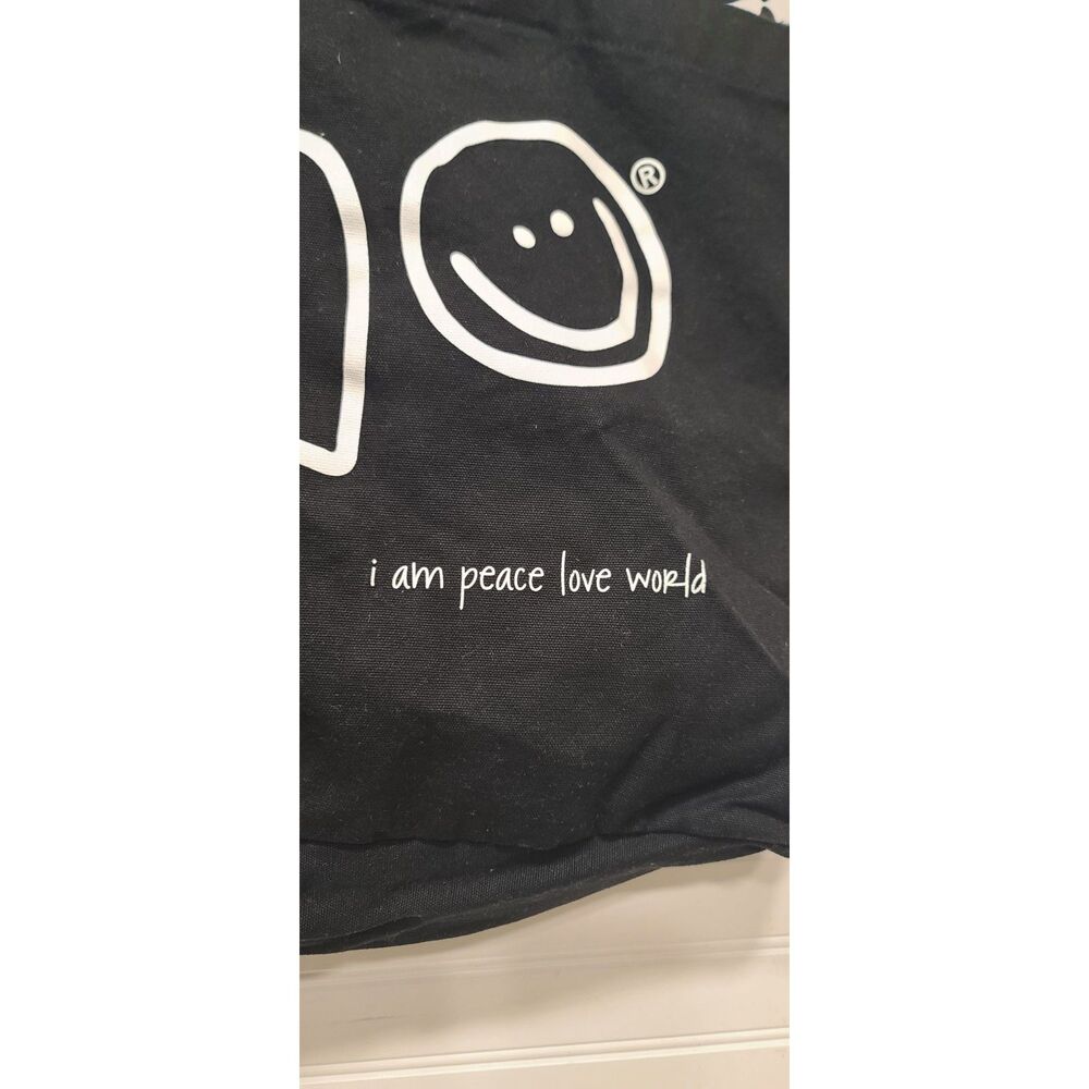 I Am Peace Love World Black Tote Bag W/White Graphic Symbol Peace/Love/Happiness - Picture 5 of 5